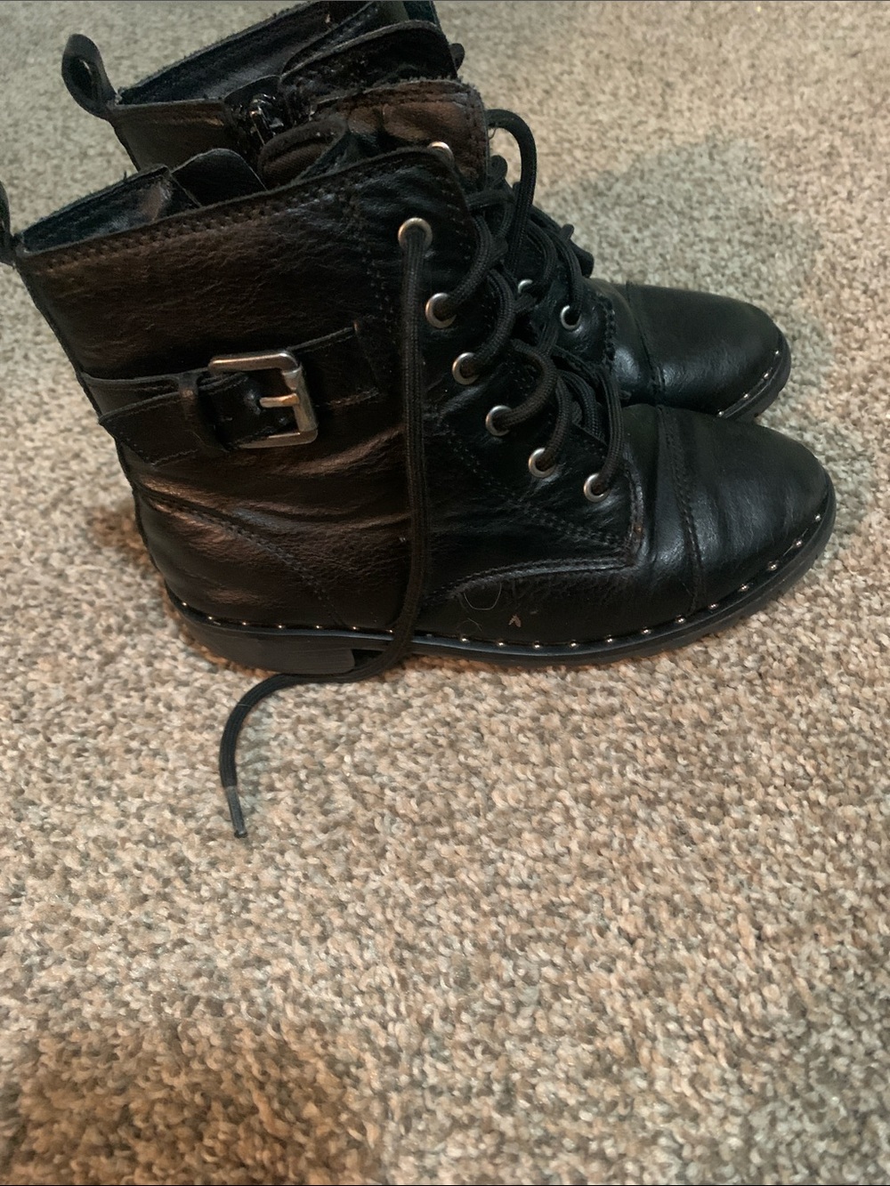 Kids Black Lace-Up Ankle Boots with Buckle Accent